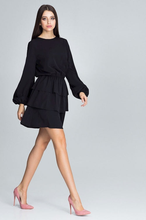 Elegant Long-Sleeve Tiered Mini Dress